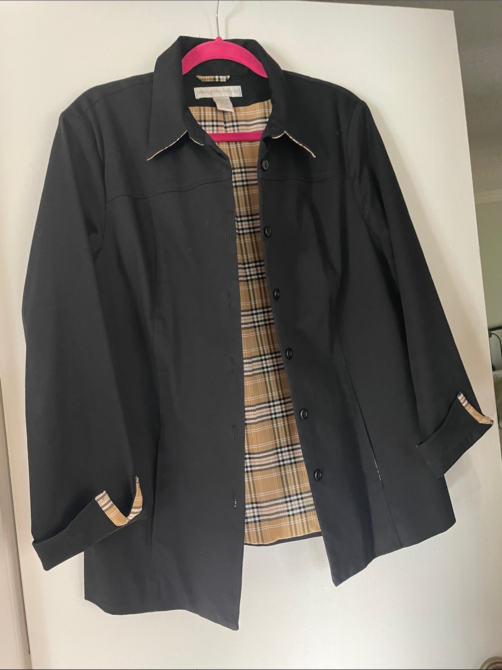 Black Trench Coat with Signature Plaid Lining